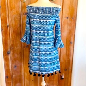 CABANA LIFE Blue Bell Sleeve Dress with Tassels